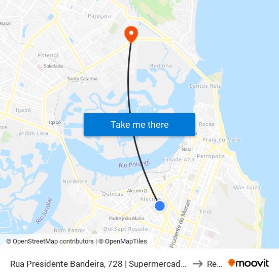 Rua Presidente Bandeira, 728 | Supermercado Nordestão Alecrim - Intermunicipal to Redinha map