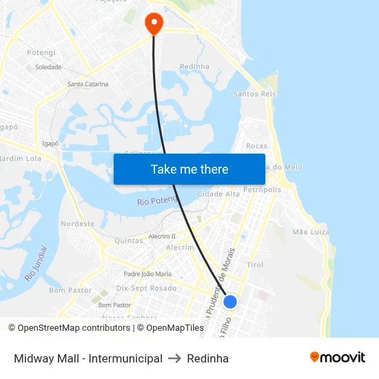 Midway Mall - Intermunicipal to Redinha map