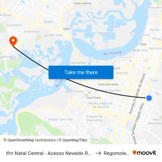 Ifrn Natal Central - Acesso Nevaldo Rocha to Regomoleiro map