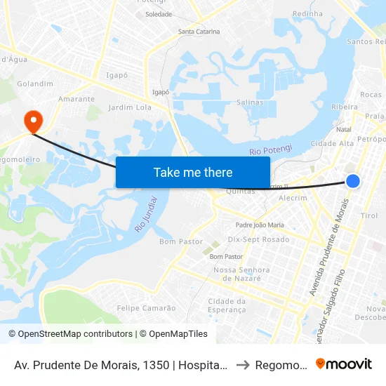 Av. Prudente De Morais, 1350 | Hospital Da Polícia to Regomoleiro map