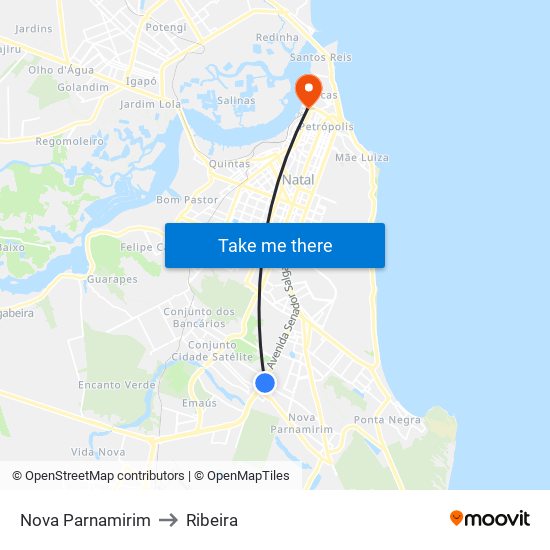 Nova Parnamirim to Ribeira map