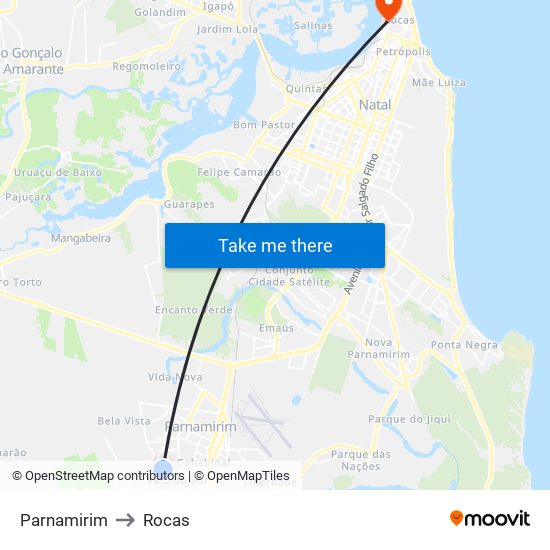 Parnamirim to Rocas map