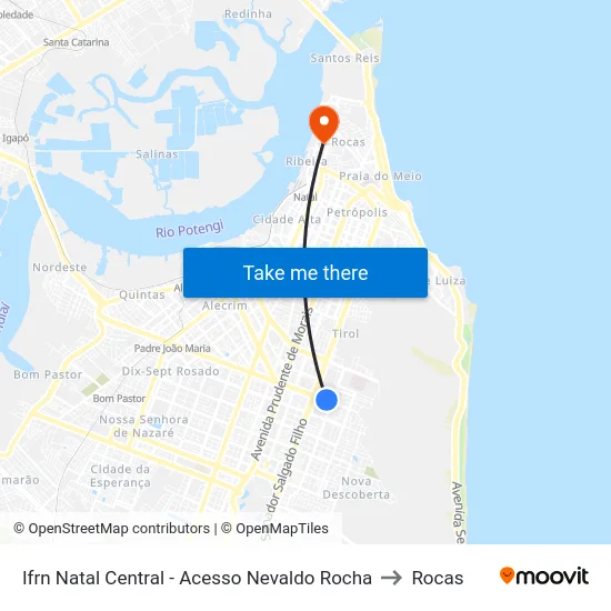 Ifrn Natal Central - Acesso Nevaldo Rocha to Rocas map