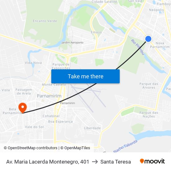 Av. Maria Lacerda Montenegro, 401 to Santa Teresa map