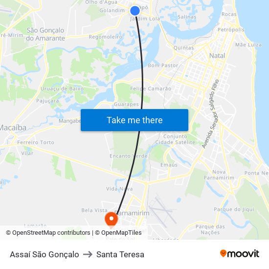 Assaí São Gonçalo to Santa Teresa map