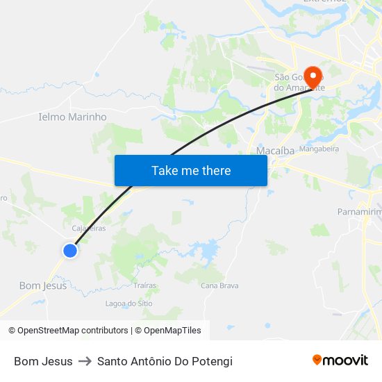 Bom Jesus to Santo Antônio Do Potengi map