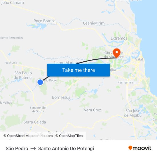 São Pedro to Santo Antônio Do Potengi map