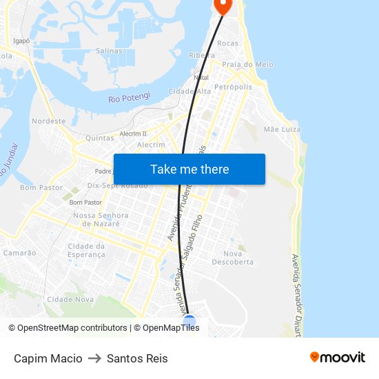 Capim Macio to Santos Reis map