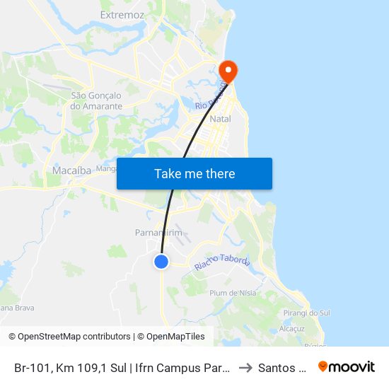 Br-101, Km 109,1 Sul | Ifrn Campus Parnamirim to Santos Reis map