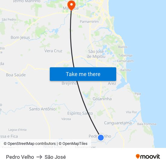 Pedro Velho to São José map