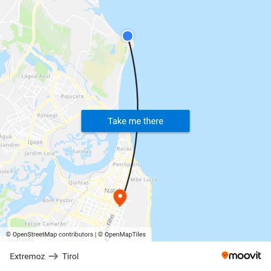 Extremoz to Tirol map