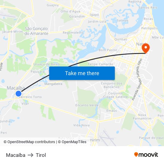 Macaíba to Tirol map