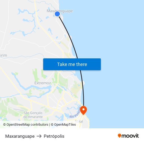 Maxaranguape to Petrópolis map