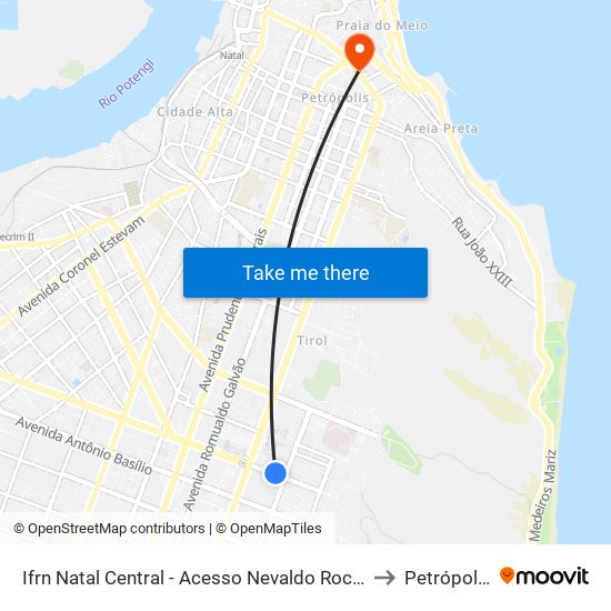 Ifrn Natal Central - Acesso Nevaldo Rocha to Petrópolis map