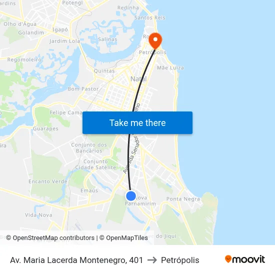 Av. Maria Lacerda Montenegro, 401 to Petrópolis map