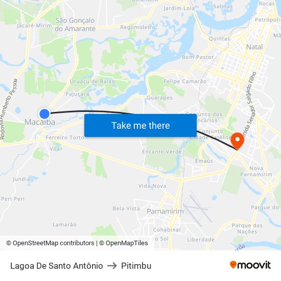 Lagoa De Santo Antônio to Pitimbu map