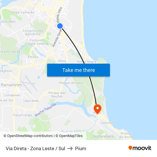 Via Direta - Zona Leste / Sul to Pium map