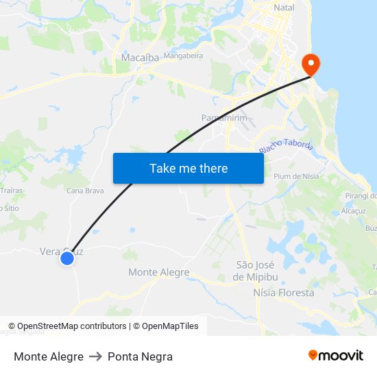 Monte Alegre to Ponta Negra map