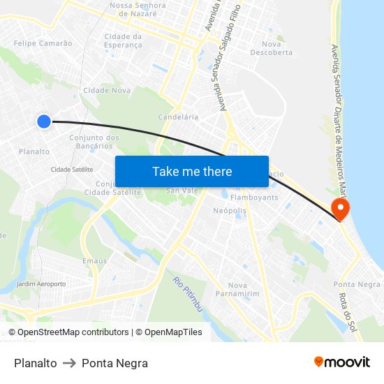 Planalto to Ponta Negra map