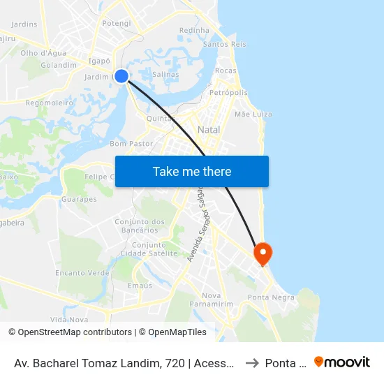 Av. Bacharel Tomaz Landim, 720 | Acesso Ao Cemitério De Igapó to Ponta Negra map