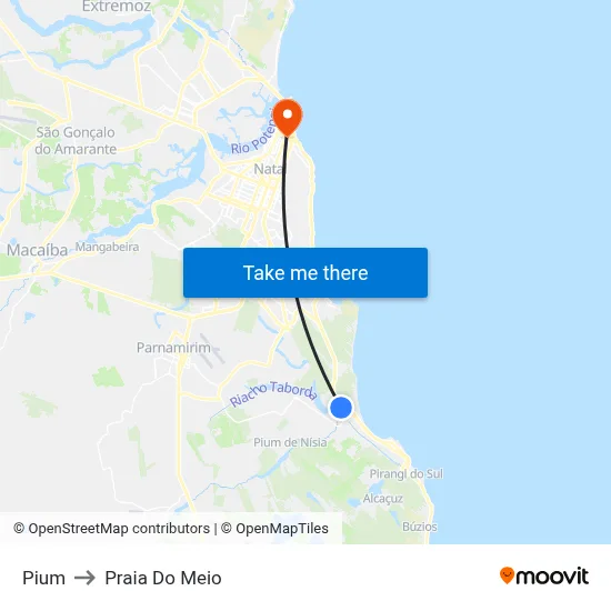 Pium to Praia Do Meio map