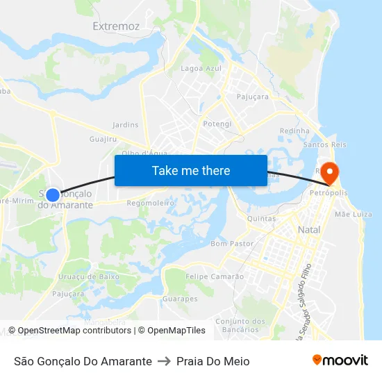 São Gonçalo Do Amarante to Praia Do Meio map