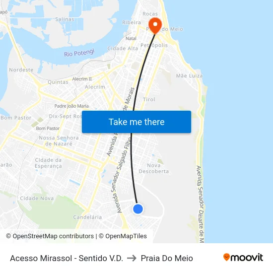 Acesso Mirassol - Sentido V.D. to Praia Do Meio map