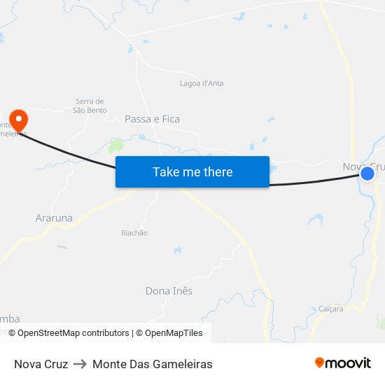 Nova Cruz to Monte Das Gameleiras map