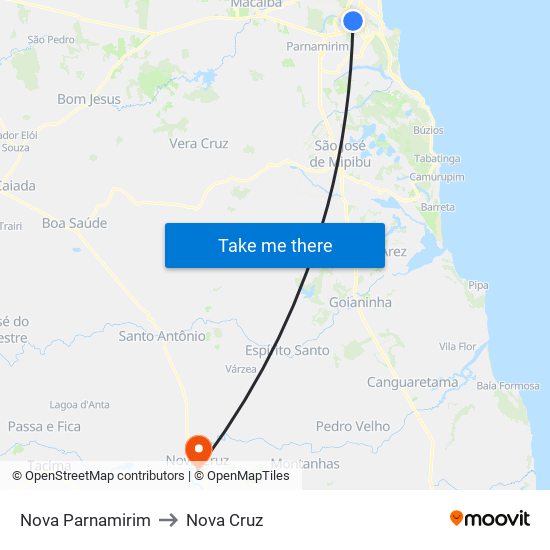 Nova Parnamirim to Nova Cruz map