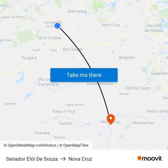 Senador Elói De Souza to Nova Cruz map