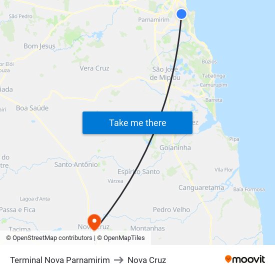 Terminal Nova Parnamirim to Nova Cruz map