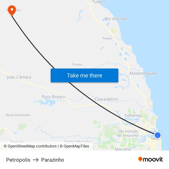 Petrópolis to Parazinho map