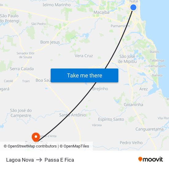 Lagoa Nova to Passa E Fica map