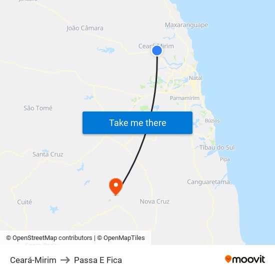 Ceará-Mirim to Passa E Fica map