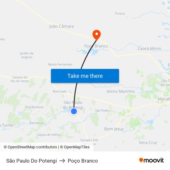 São Paulo Do Potengi to Poço Branco map