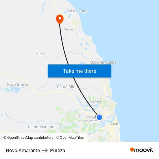 Novo Amarante to Pureza map