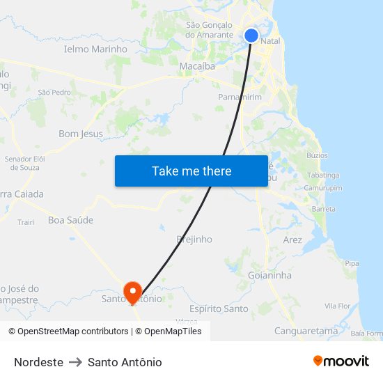 Nordeste to Santo Antônio map