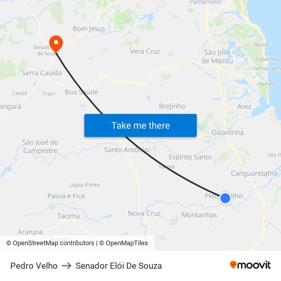 Pedro Velho to Senador Elói De Souza map