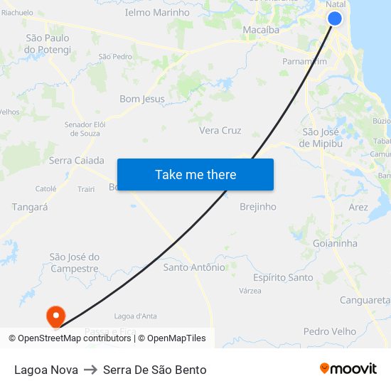 Lagoa Nova to Serra De São Bento map