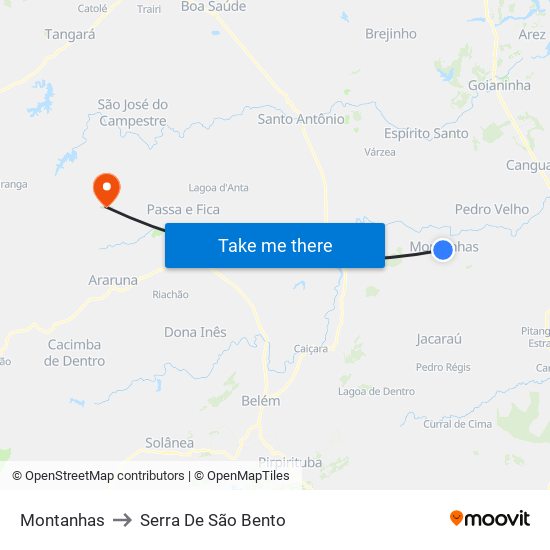 Montanhas to Serra De São Bento map