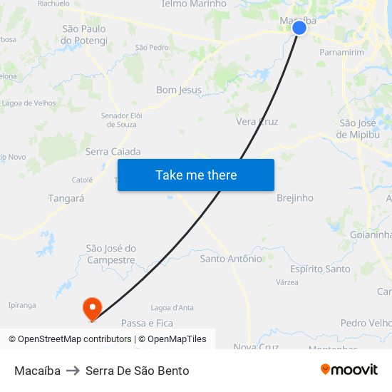 Macaíba to Serra De São Bento map