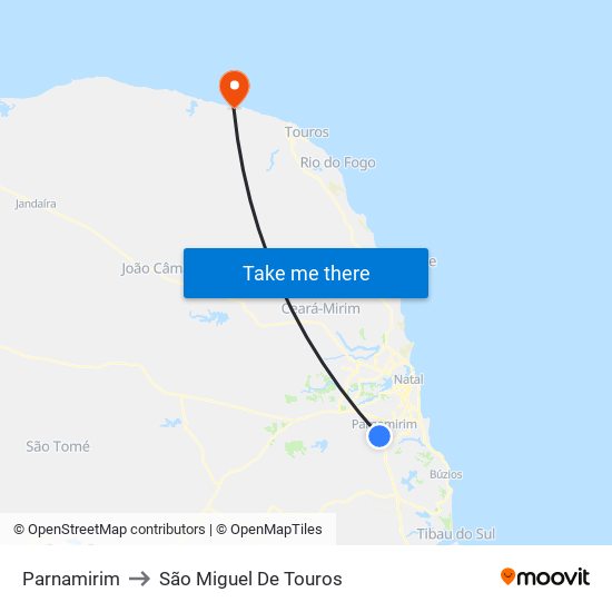 Parnamirim to São Miguel De Touros map