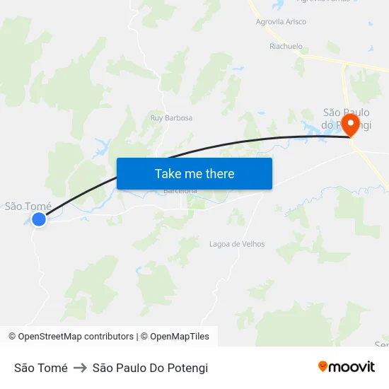 São Tomé to São Paulo Do Potengi map