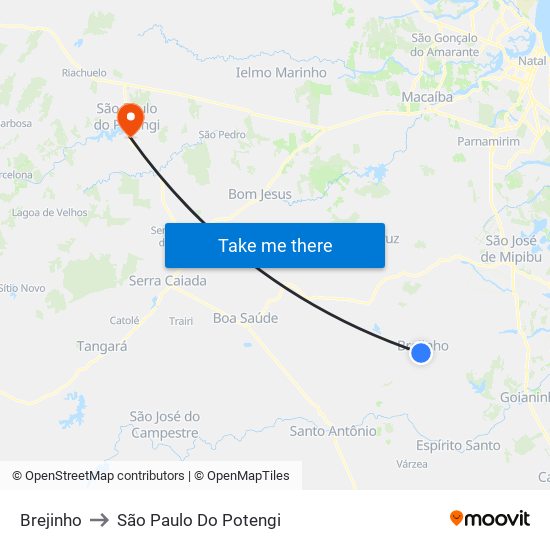 Brejinho to São Paulo Do Potengi map