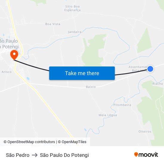 São Pedro to São Paulo Do Potengi map