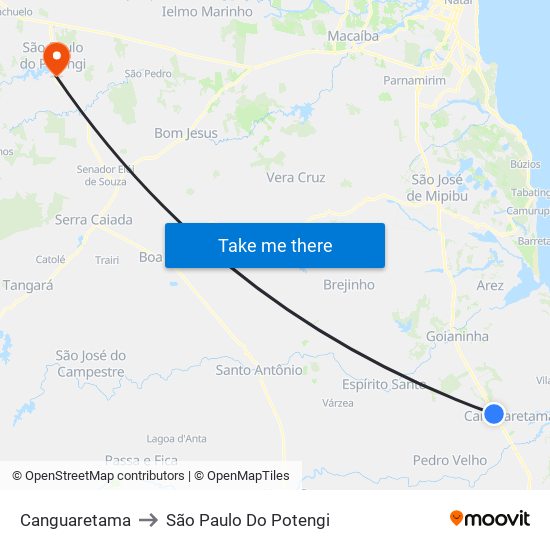 Canguaretama to São Paulo Do Potengi map