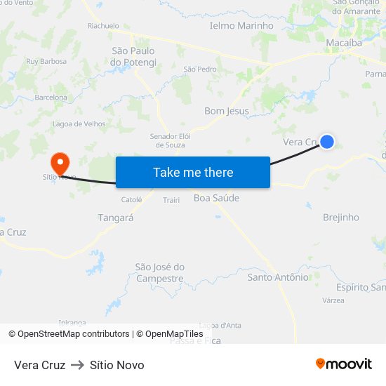 Vera Cruz to Sítio Novo map