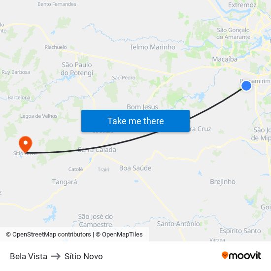 Bela Vista to Sítio Novo map