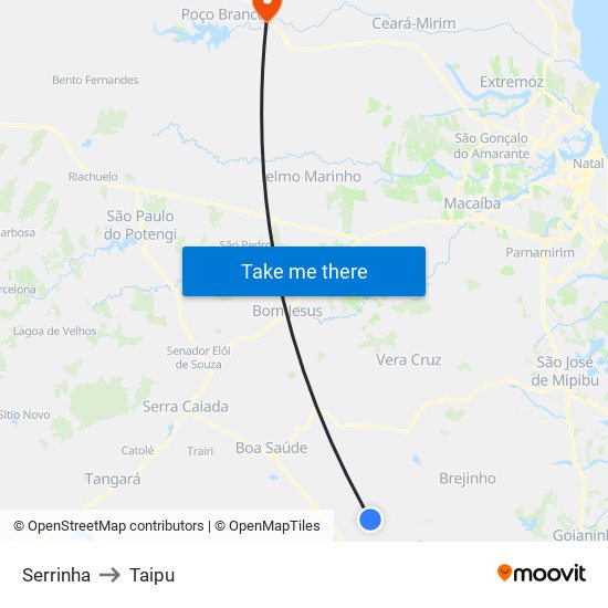 Serrinha to Taipu map