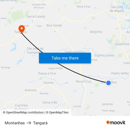 Montanhas to Tangará map